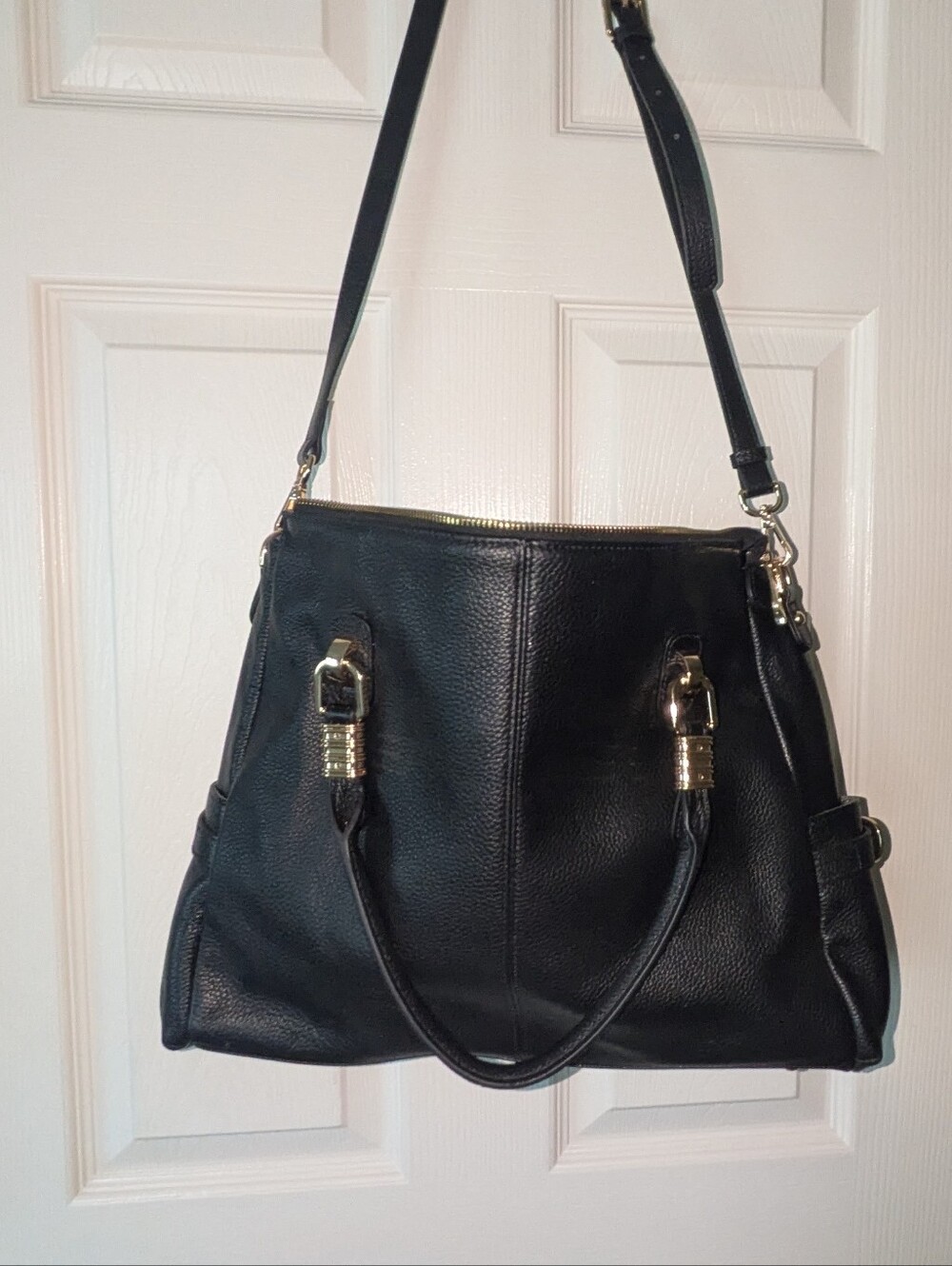 New Kattee Black Leather Shoulder Bag with Gold Accent Hardware